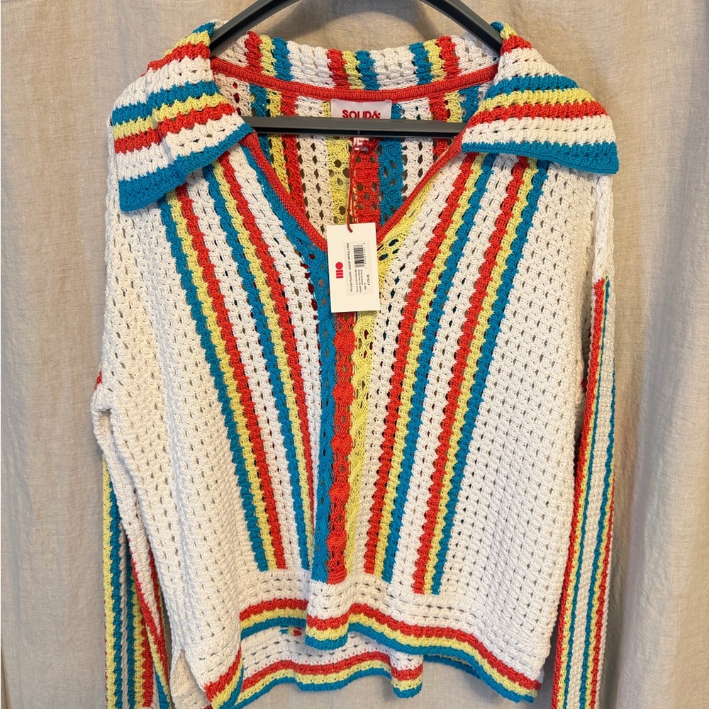 SOLID & STRIPED Colorful Crochet Cardigan